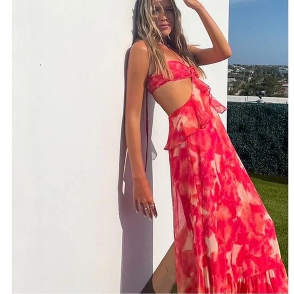 Gianni Bini Cherry Myra Halter Cutout Maxi Dress Sz.10 NWT